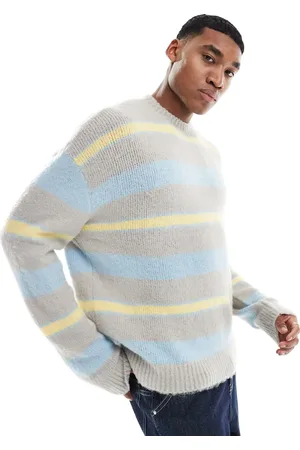 Pull&Bear Fluffy stripe knitted sweater in