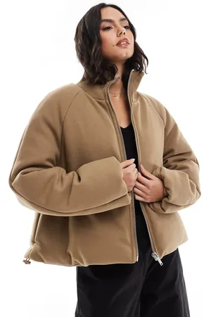 ASOS Knit collar clean puffer jacket in mushroom