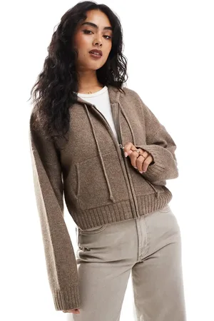 Cotton On Cotton On lux cropped knitted bomber cardigan in mocha