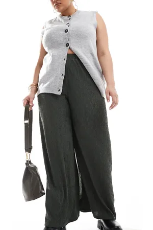 ONLY Wide leg textured pants in dark