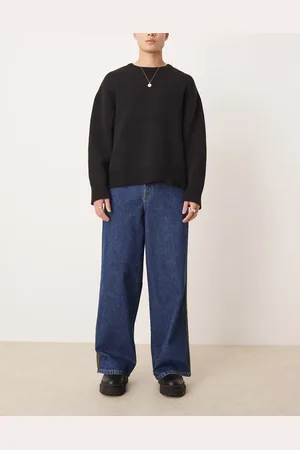 ASOS Super baggy jeans with khaki side stripe in mid wash
