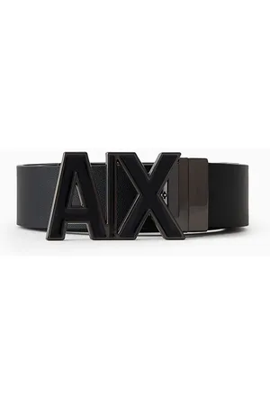 Cinturón negro con hebilla de placa con logo de Armani Exchange