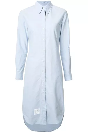 Thom Browne Button Down Knee Length Shirt Dress with Grosgrain Placket