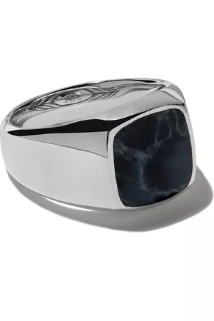 David Yurman Anillo de sello Exotic Stone en plata de ley con pietersita de 14mm