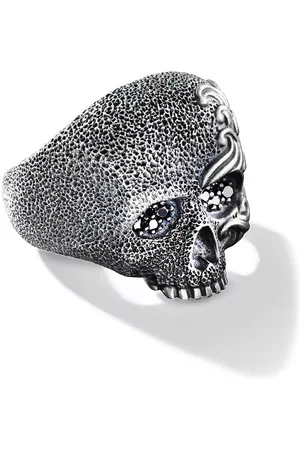 David Yurman Anillo Waves Skull en plata de ley con diamante de 24mm
