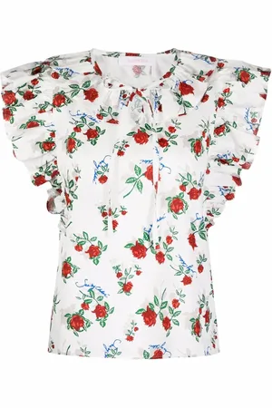 See by Chloé Blusa con estampado floral y volantes en el cuello