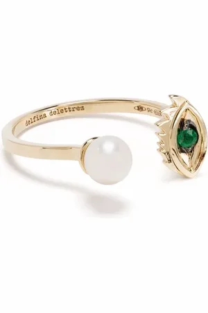 DELFINA DELETTREZ Anillo Micro-Eye Piercing en oro amarillo de 9kt con esmeralda y perla