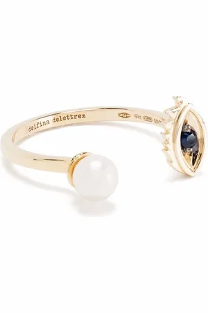 DELFINA DELETTREZ Anillo Micro-Eye Piercing en oro amarillo de 9kt con zafiro y perla
