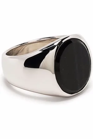 TOM WOOD Anillo de sello con ojo de halcón azul de corte ovalado