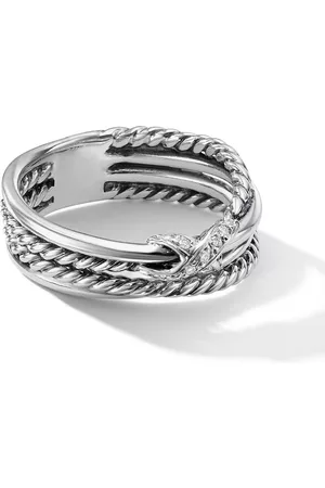 David Yurman Anillo de banda X Crossover en plata de ley con diamantes de 6mm