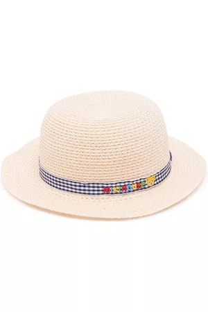 Miki House Sombrero de paja con ribete a cuadros gingham