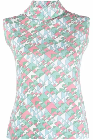 Pierre Cardin Top sin mangas con estampado geométrico 1970