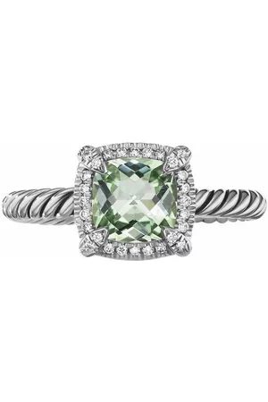 David Yurman Anillo Petite Chatelaine en plata de ley con diamante y prasiolita de 7mm