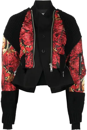 UNDERCOVER Chamarra con panel tejido y rosas estampadas