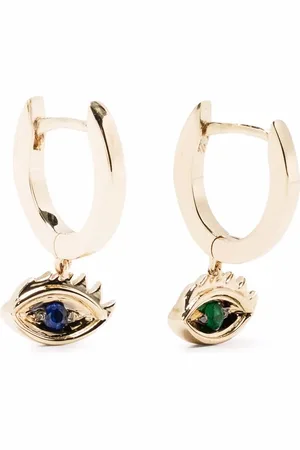 DELFINA DELETTREZ Aretes Micro-Eye Piercing en oro amarillo de 9kt con zafiro y esmeralda