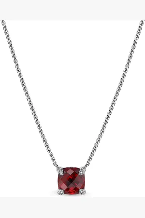 David Yurman Collar Petite Chatelaine en plata de ley con diamantes y granate rodolita
