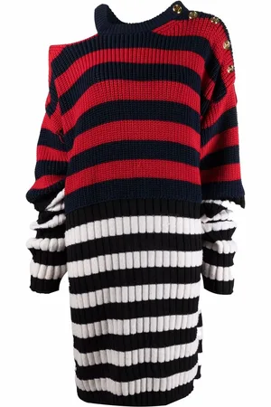 Balmain Vestido de canalé con motivo de rayas