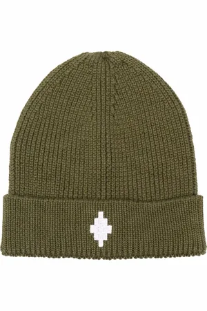MARCELO BURLON Gorro tejido de canalé con logo bordado