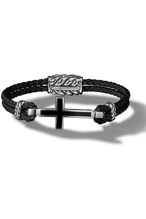 David Yurman Pulsera Exotic Stone Cross en plata de ley y cuero de 3mm