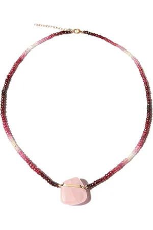 JIA JIA Collar en oro amarillo de 14kt con cuentas de rubí y cuarzo