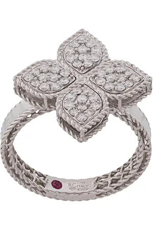 Roberto Coin Anillo Princess Flower en oro blanco de 18kt con diamante y rubí