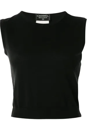 CHANEL Top sin mangas con logo CC