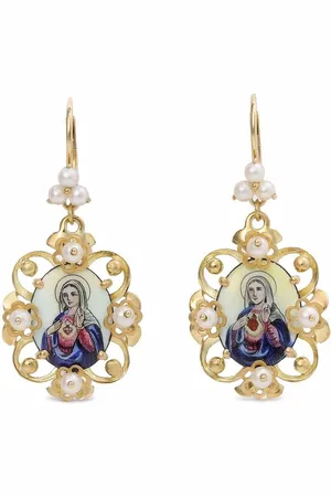 Dolce & Gabbana Aretes Madonna en oro amarillo de 18kt con medallón