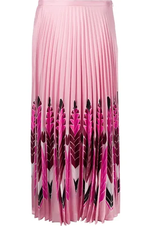 VALENTINO GARAVANI Falda midi plisada con estampado de plumas