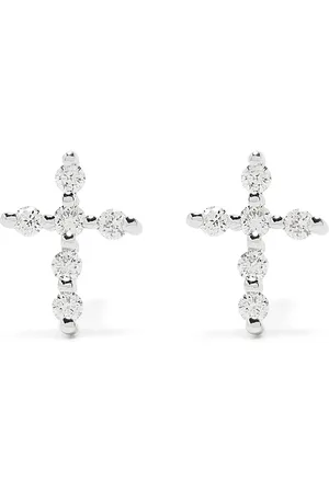 DJULA Aretes Big Cross en oro blanco de 18kt con diamantes