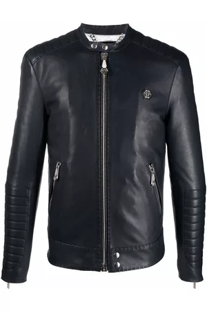 Philipp Plein Chamarra de cuero con bordado