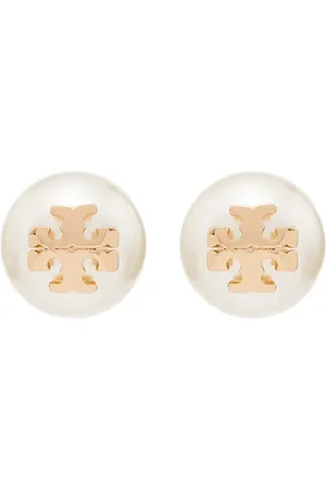 Tory Burch Aretes con perla y logo