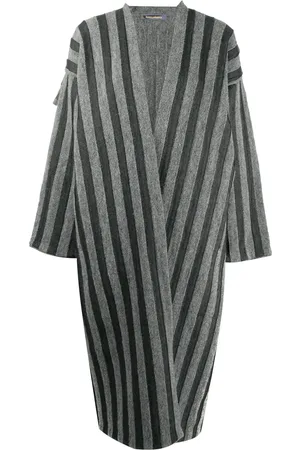 Issey Miyake Abrigo a rayas con diseño abierto 1980