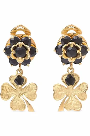 Dolce & Gabbana Aretes Good Luck en oro amarillo de 18kt con zafiro