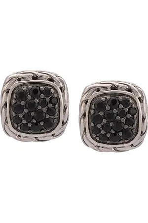 John Hardy Aretes cuadrados Carved Chain con zafiro negro en pavé