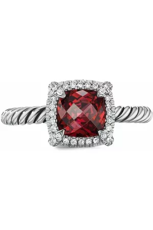 David Yurman Anillo Petite Chatelaine en plata de ley con diamante y granate rodolita de 7mm