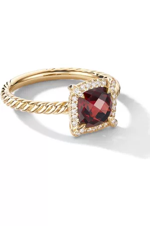 David Yurman Anillo Petite Chatelaine en oro amarillo de 18kt con diamante y granate (7mm)