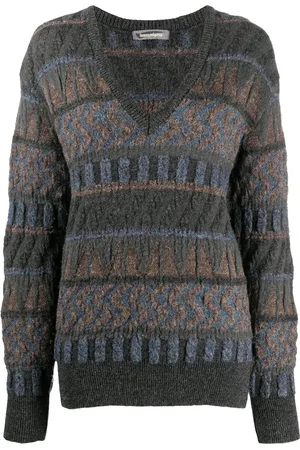 Issey Miyake Suéter en jacquard con cuello en V 1980
