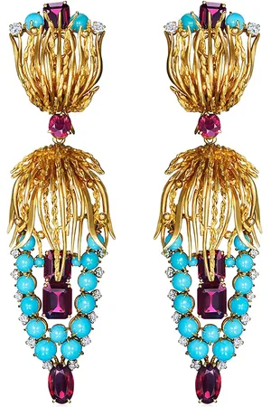 Fred Leighton Aretes en oro amarillo de 18kt con diamante y granate