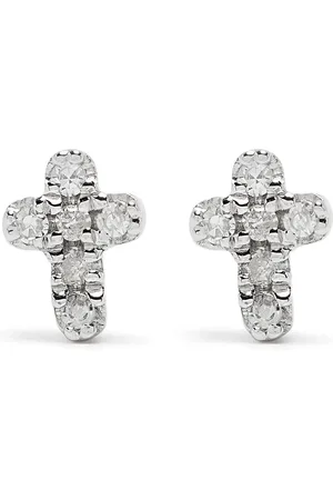 DJULA Aretes Cross en oro blanco de 18kt con diamantes