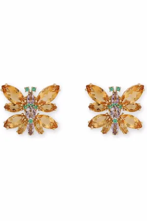 Dolce & Gabbana Aretes de clip Spring en oro de 18kt con gemas