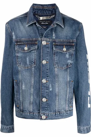 Philipp Plein Chamarra de mezclilla con efecto envejecido