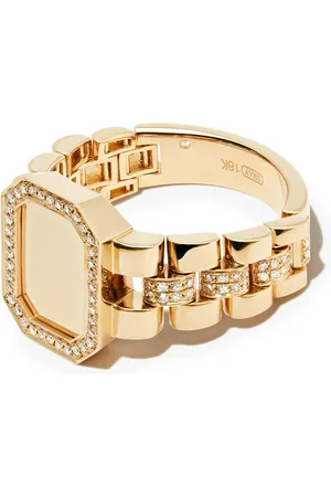 Shay Anillo de sello en oro amarillo de 18kt con diamantes en pavé