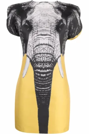 JC DE CASTELBAJAC Vestido corto con elefante estampado 2000