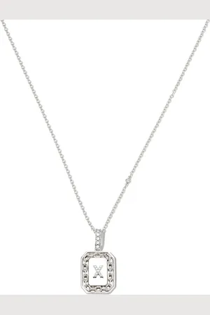 Shay Collar en oro blanco de 18kt con cuentas y dije de letra X