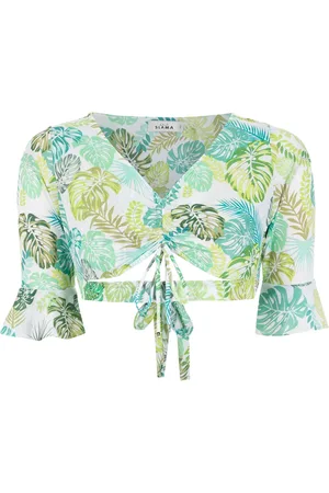 AMIR SLAMA Top corto con palmeras estampadas