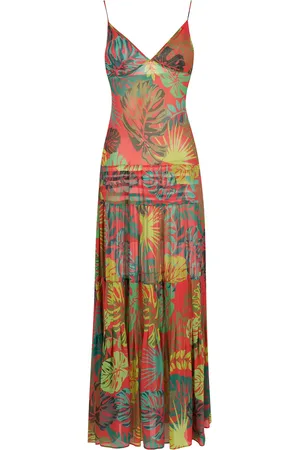 AMIR SLAMA Vestido largo con palmeras estampadas