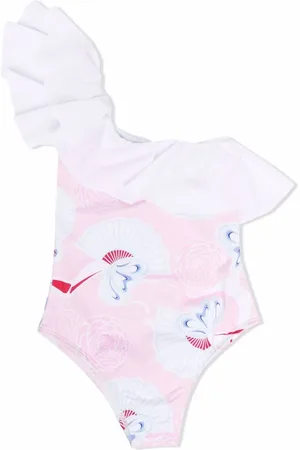 Simonetta Traje de baño con un hombro descubierto y volantes