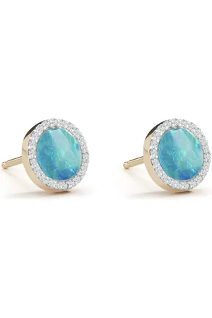 Mateo Aretes en oro amarillo de 14kt con diamantes y ópalo