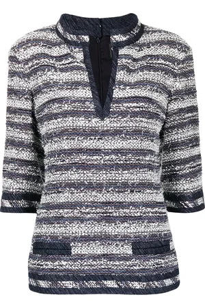 CHANEL Blusa de tweed a rayas
