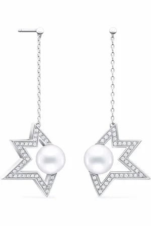 Tasaki Aretes Comet Plus Collection Line en oro blanco de 18kt con diamantes y perlas